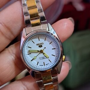 Seiko Two-Tone Gold and Silver Automatic Watch with White Dial